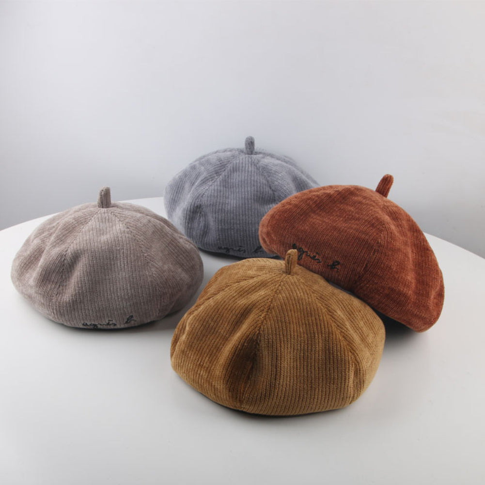 Letter Design Kids Adult Autumn Winter Soft Warm Unisex Round Cap Beret Hat