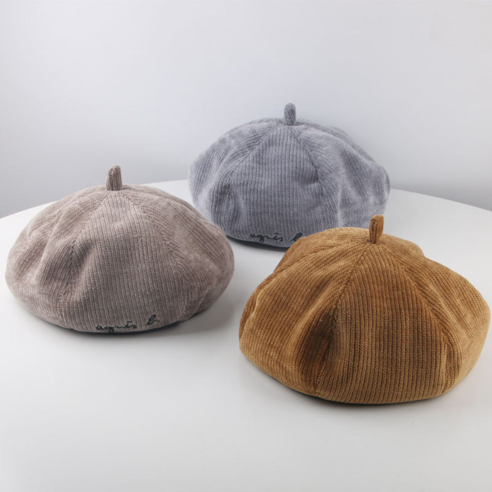 Letter Design Kids Adult Autumn Winter Soft Warm Unisex Round Cap Beret Hat