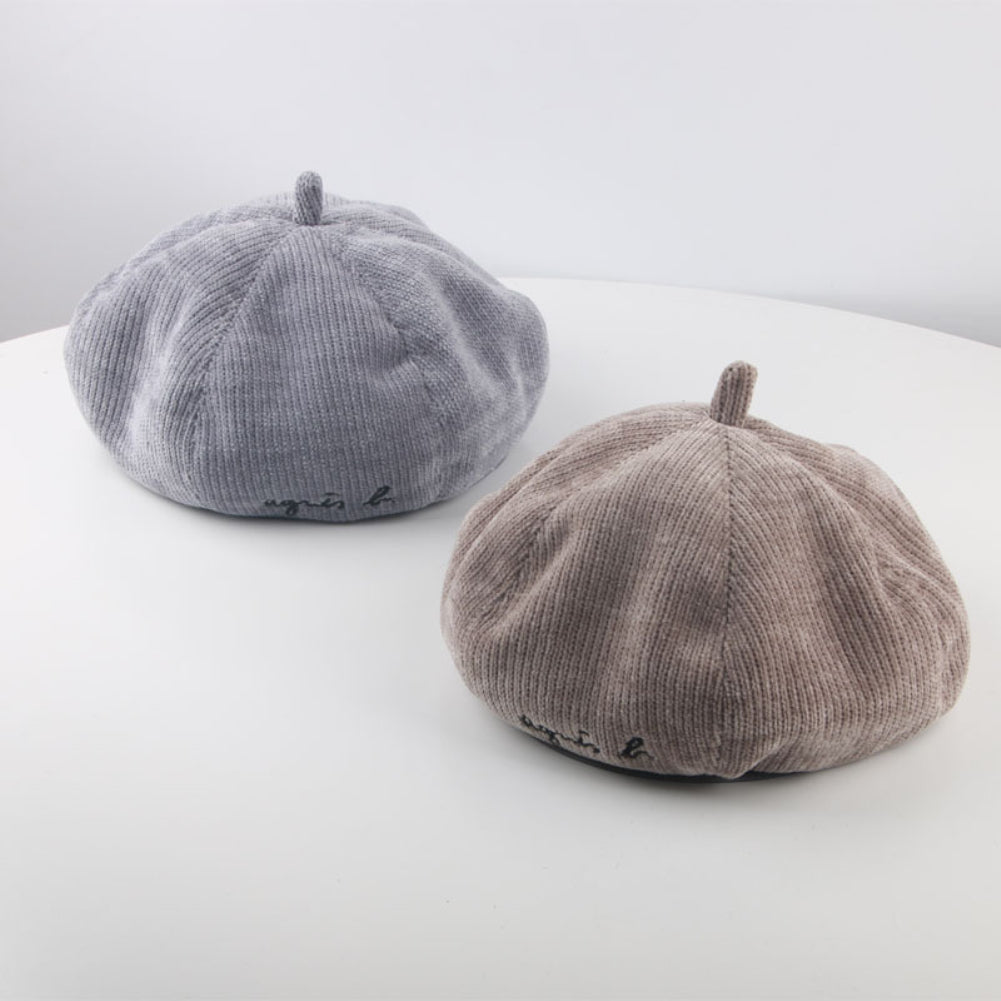 Letter Design Kids Adult Autumn Winter Soft Warm Unisex Round Cap Beret Hat