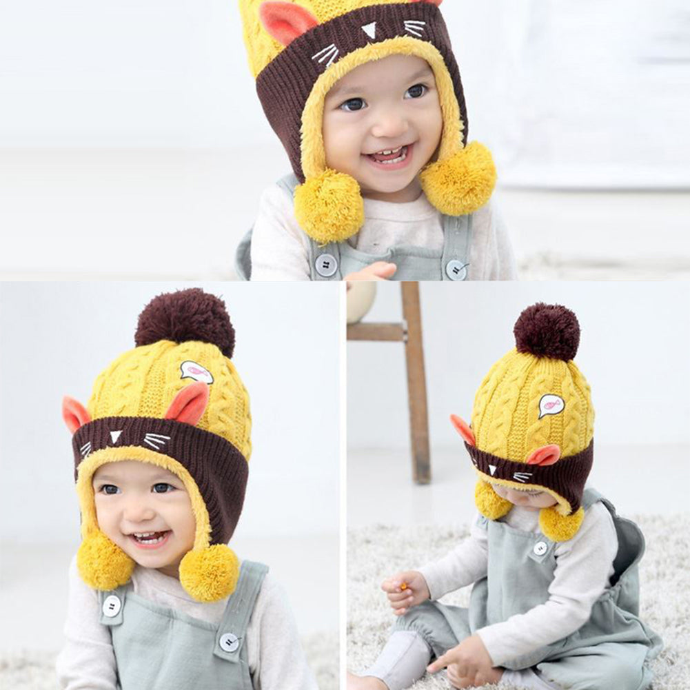 Lovely Cat Fish Baby Boys Girls Warm Soft Winter Knitting Beanie Crochet Cap Hat