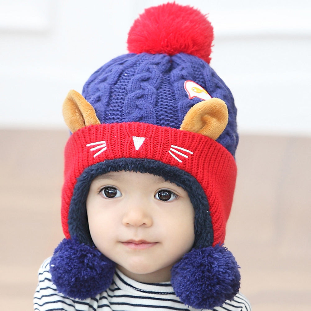 Lovely Cat Fish Baby Boys Girls Warm Soft Winter Knitting Beanie Crochet Cap Hat