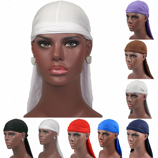 Men Milk Fiber Pure Color Hip Hop Bandana Long Tail Hat Headwear Pirate Cap Wrap