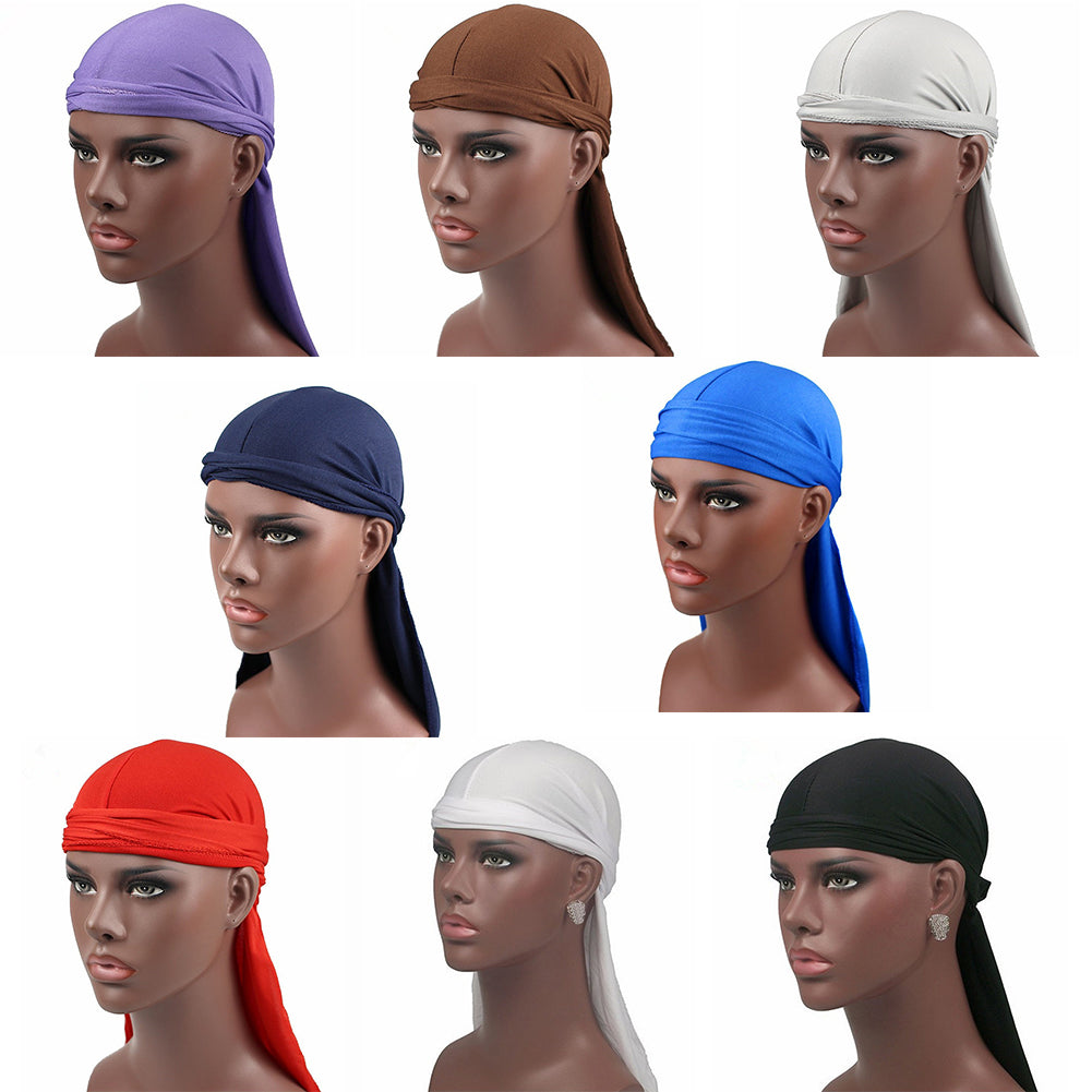 Men Milk Fiber Pure Color Hip Hop Bandana Long Tail Hat Headwear Pirate Cap Wrap