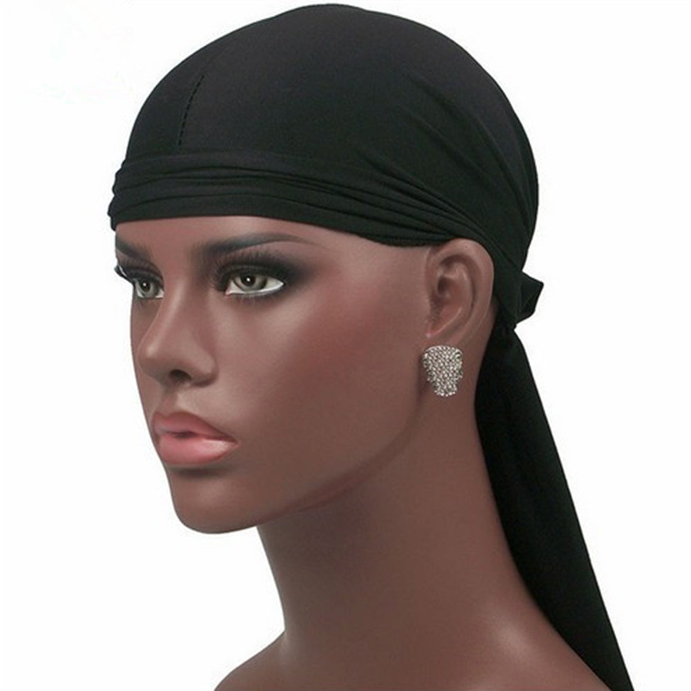 Men Milk Fiber Pure Color Hip Hop Bandana Long Tail Hat Headwear Pirate Cap Wrap