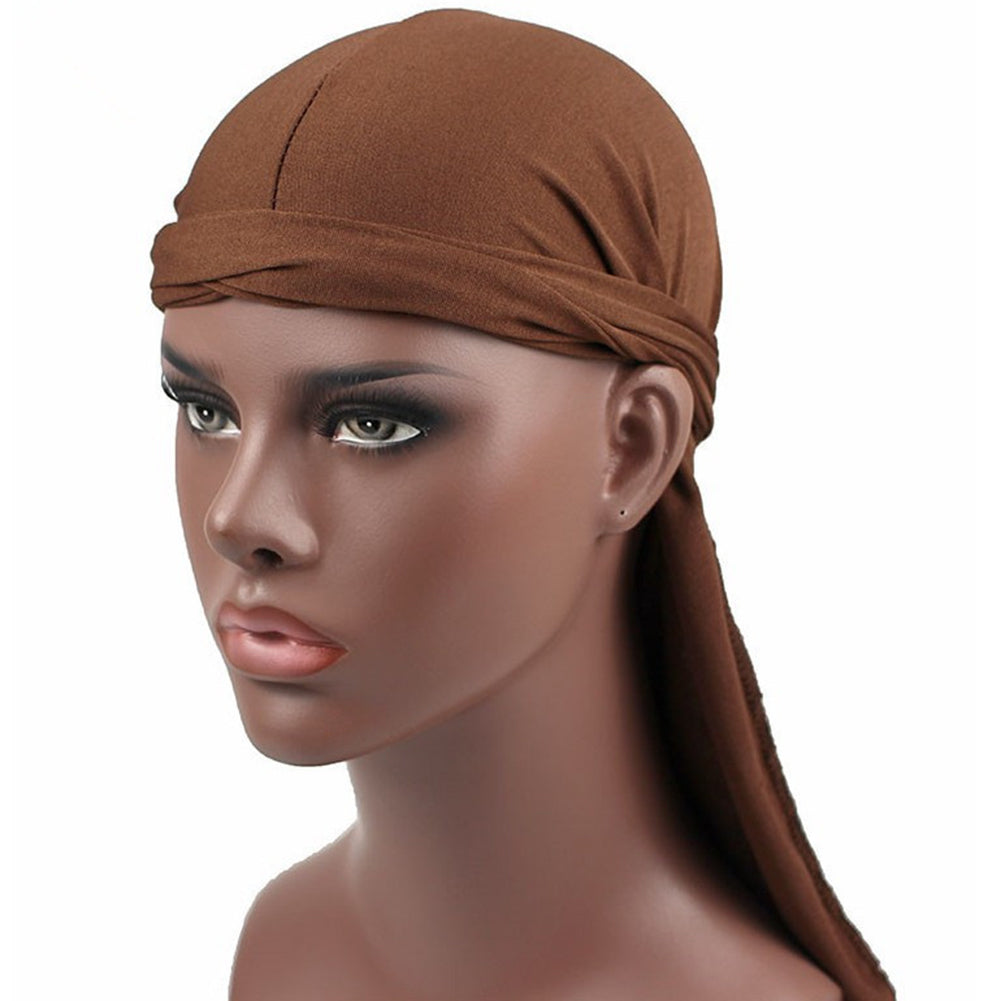 Men Milk Fiber Pure Color Hip Hop Bandana Long Tail Hat Headwear Pirate Cap Wrap