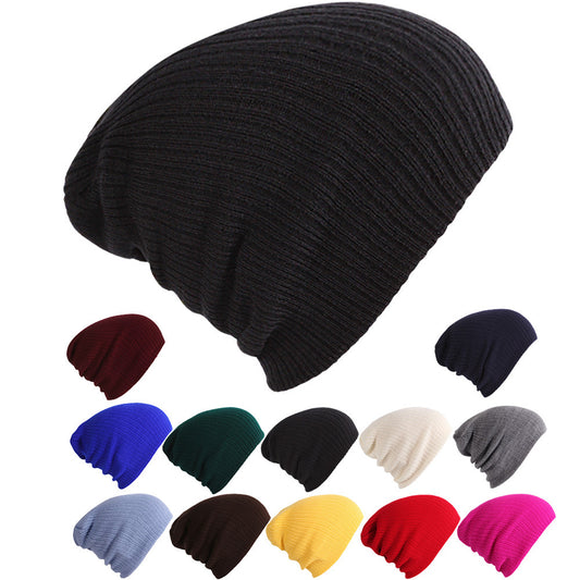 Solid Color Ribbed Elastic Unisex Winter Autumn Knitted Hat Warm Beanie Cap