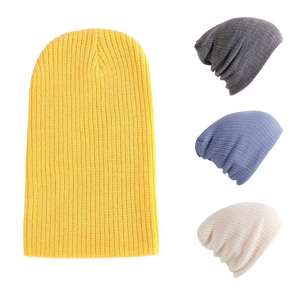 Solid Color Ribbed Elastic Unisex Winter Autumn Knitted Hat Warm Beanie Cap