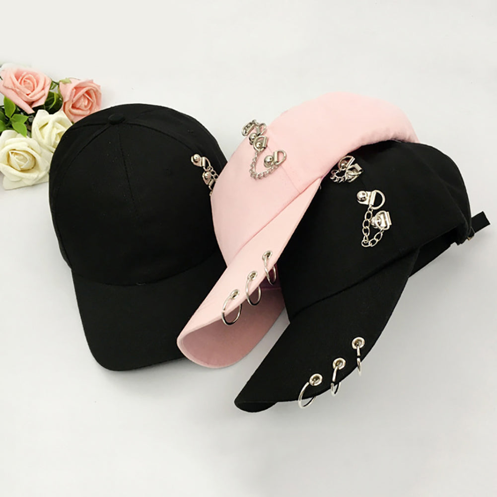Fashion Metal Ring Hip-Hop Baseball Cap Anti-UV Light Outdoor Women Sports Hat