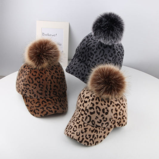 Adult Kids Matching Leopard Print Pompom Corduroy Baseball Cap Snapback Hat