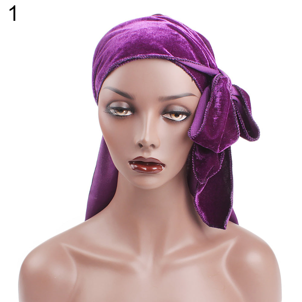 Velvet Unisex Hair Loss Cancer Chemo Hat Muslim Beanie Turban Head Wrap Cap