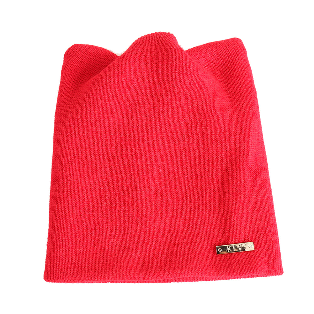 Lovely Cat Ears Solid Color Women Knitted Beanie Cap Head Warmer Outdoor Hat