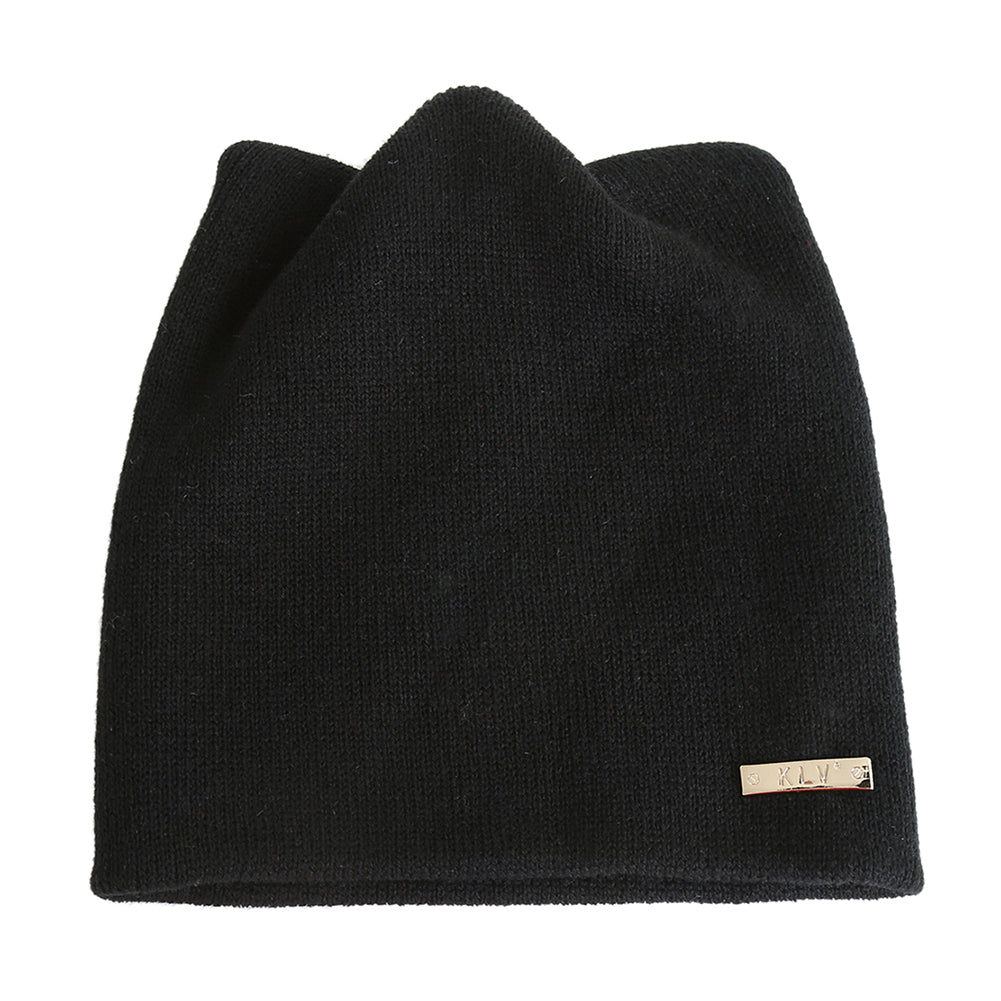 Lovely Cat Ears Solid Color Women Knitted Beanie Cap Head Warmer Outdoor Hat