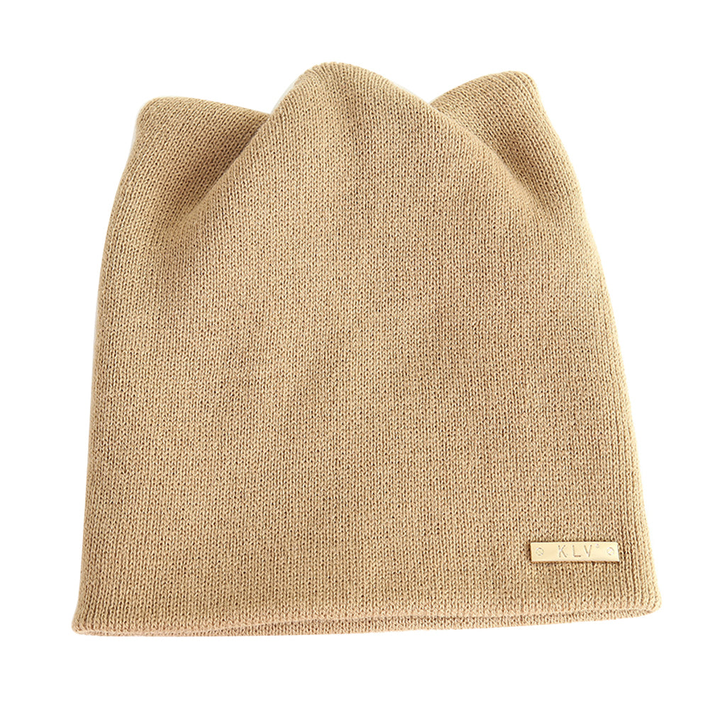 Lovely Cat Ears Solid Color Women Knitted Beanie Cap Head Warmer Outdoor Hat