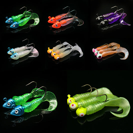 17Pcs Silicone Fishing Lure Lead Jig Head Hook Artificial Worm Soft Baits Tackle