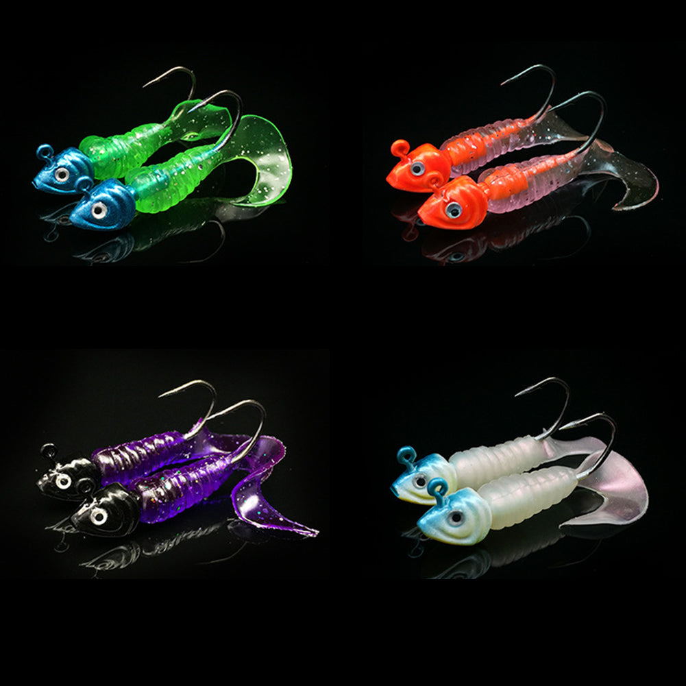 17Pcs Silicone Fishing Lure Lead Jig Head Hook Artificial Worm Soft Baits Tackle