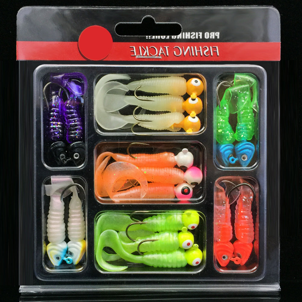 17Pcs Silicone Fishing Lure Lead Jig Head Hook Artificial Worm Soft Baits Tackle