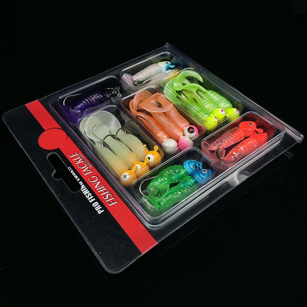 17Pcs Silicone Fishing Lure Lead Jig Head Hook Artificial Worm Soft Baits Tackle