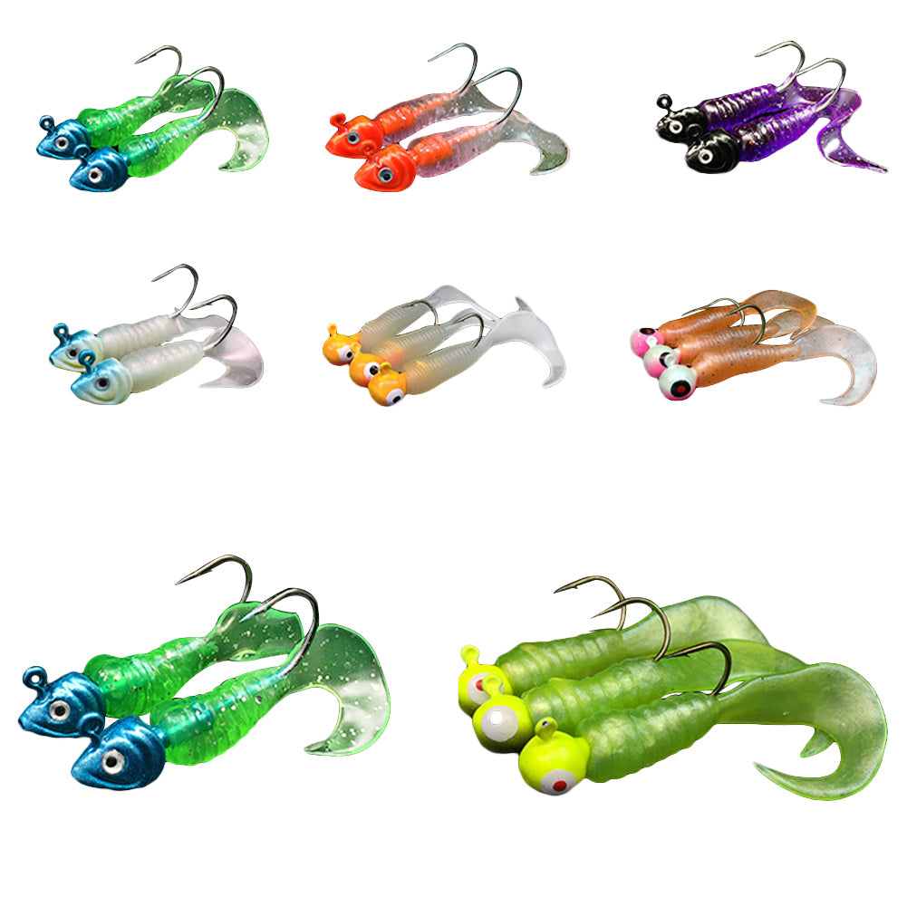 17Pcs Silicone Fishing Lure Lead Jig Head Hook Artificial Worm Soft Baits Tackle