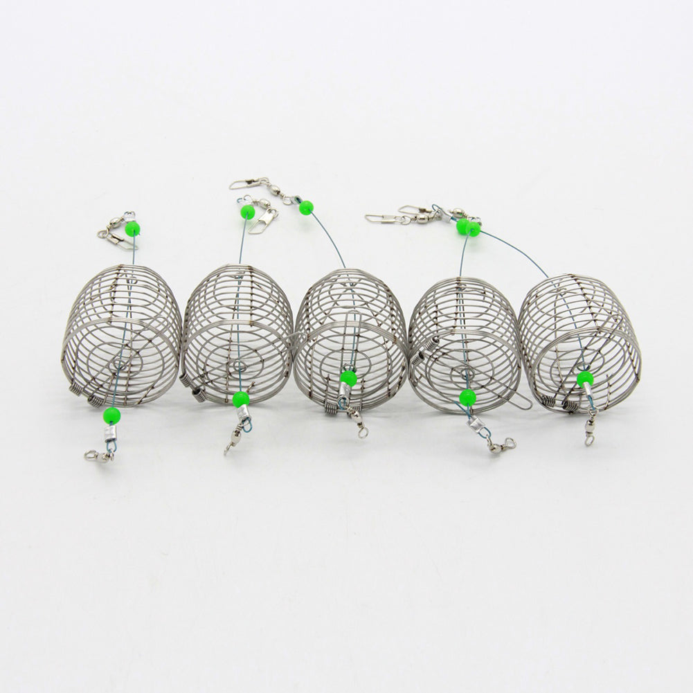 5Pcs Fishing Holder Baskets Stainless Steel Fish Lure Cage Trap Bait Feeder
