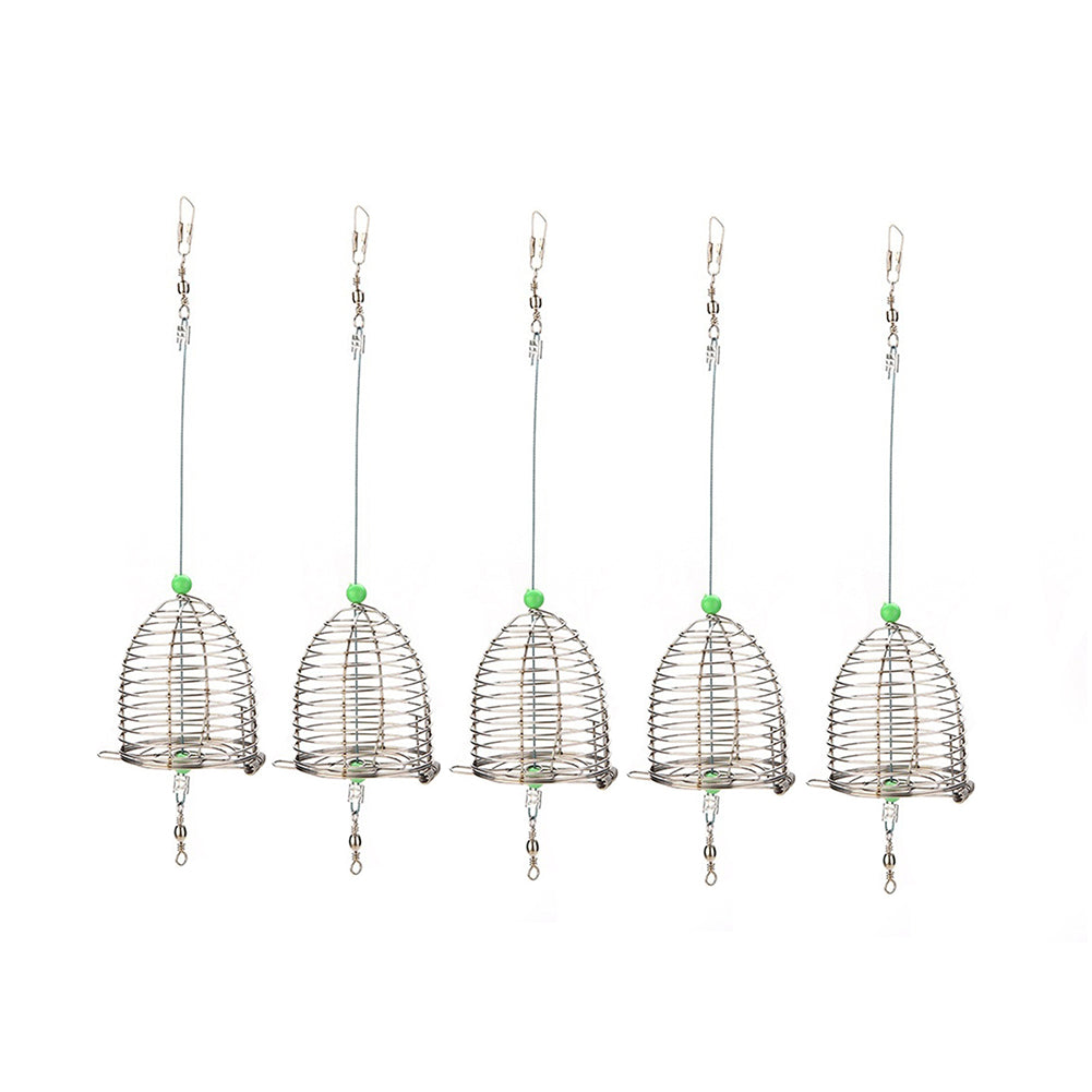 5Pcs Fishing Holder Baskets Stainless Steel Fish Lure Cage Trap Bait Feeder