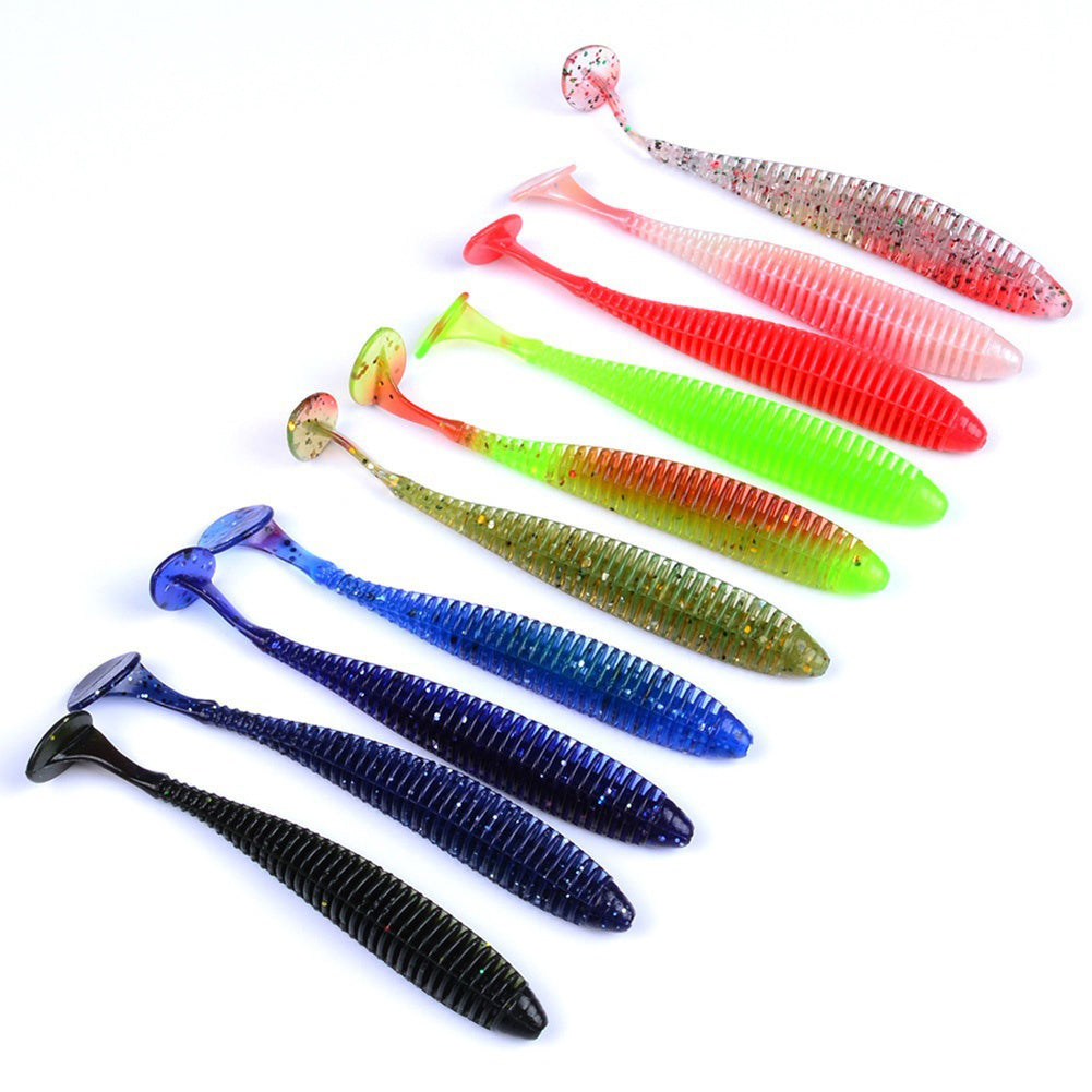 10Pcs Soft Faux Worm Baits T Tail Fly Fishing Tackle Silicone Rubber Fish Lure