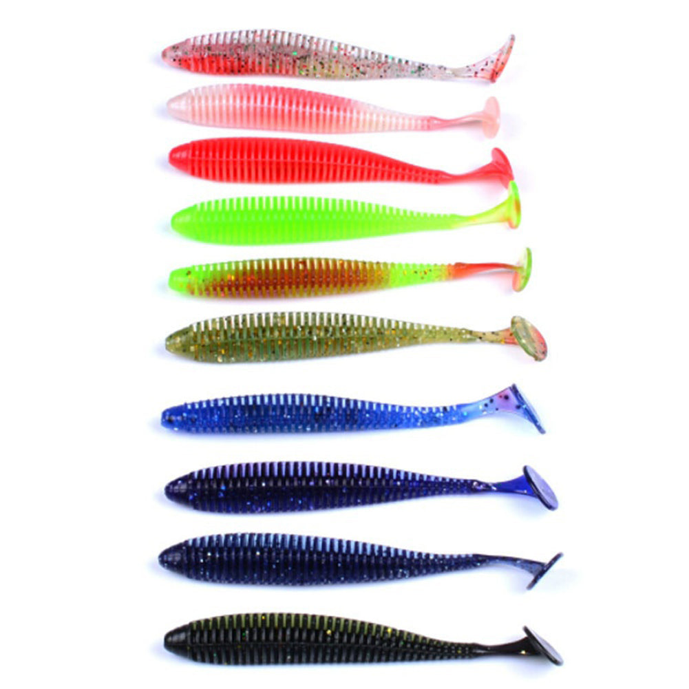 10Pcs Soft Faux Worm Baits T Tail Fly Fishing Tackle Silicone Rubber Fish Lure