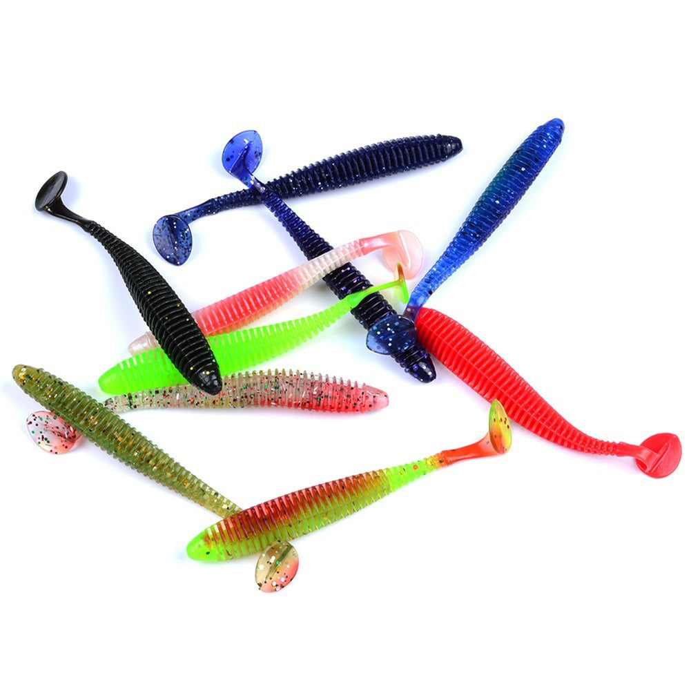 10Pcs Soft Faux Worm Baits T Tail Fly Fishing Tackle Silicone Rubber Fish Lure