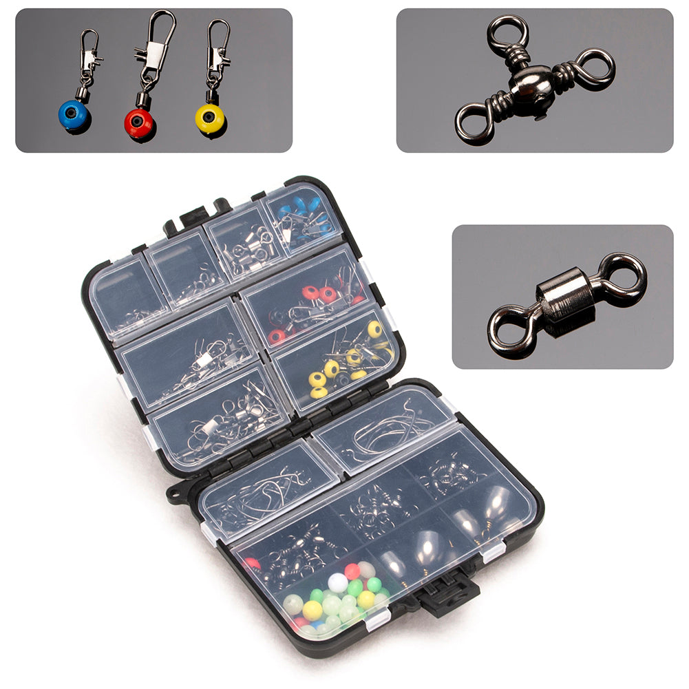 160Pcs Fishing Jig Hook Sinker Swivel Bead Fish Tackle Accessories Set with Box