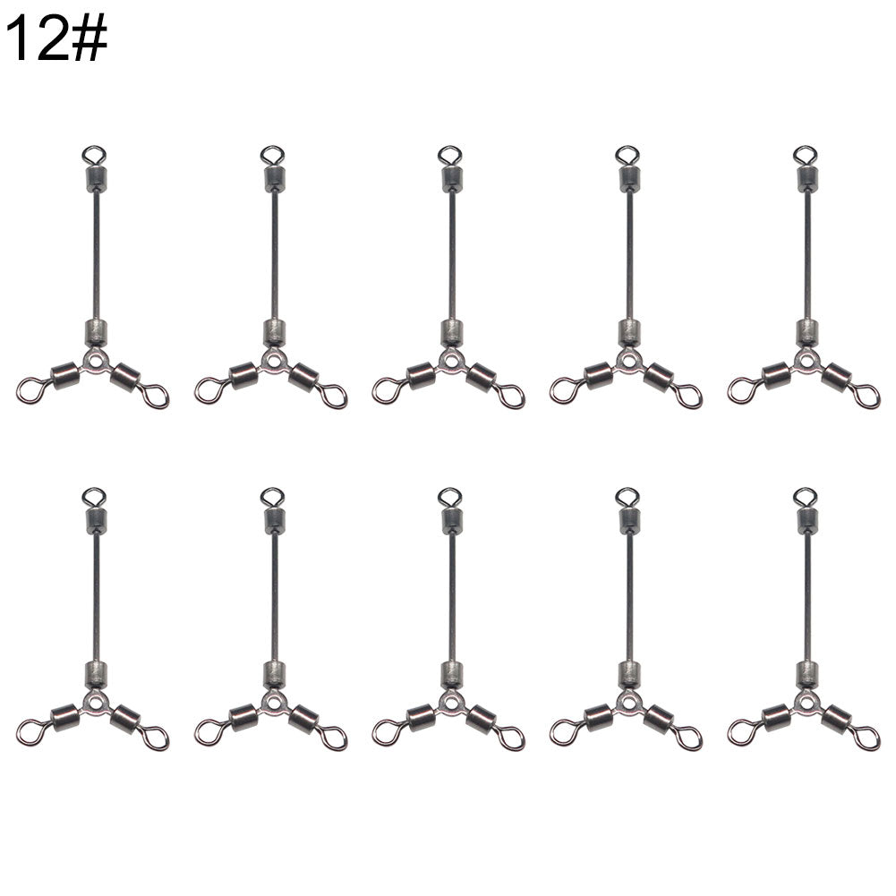 10Pcs Long Fishing Connector Rolling Swivel Stainless Steel 3 Way Swivel Sea