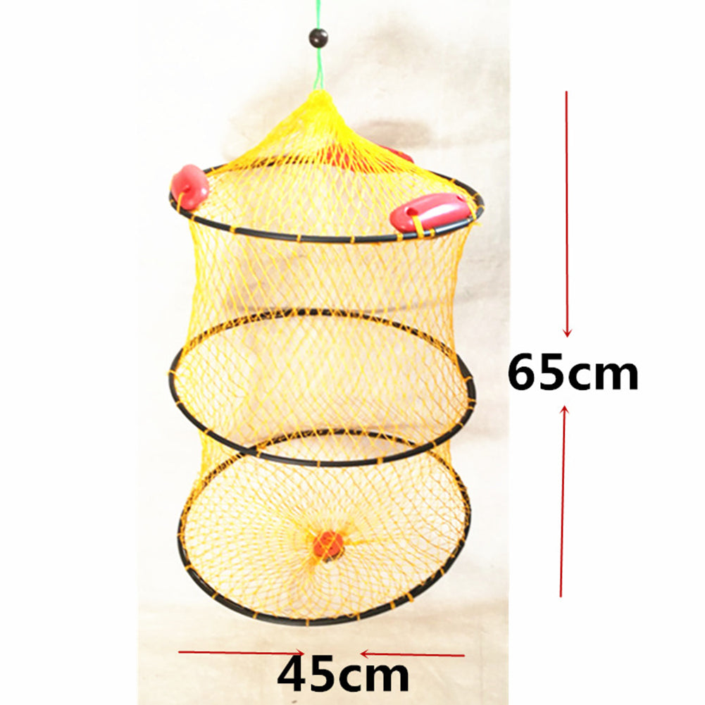 2 Layers Portable Foldable Fishing Floating Net Fish Shrimp Mesh Cage Trap