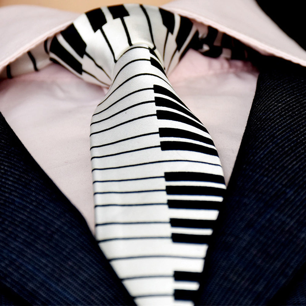 Men's Black and White Piano Keys Necktie Slim Narrow Wedding Party Tie Gift