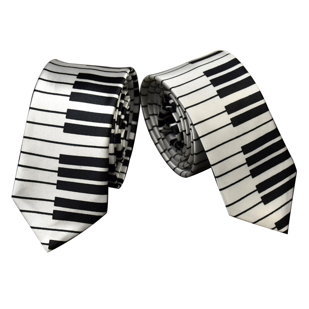 Men's Black and White Piano Keys Necktie Slim Narrow Wedding Party Tie Gift