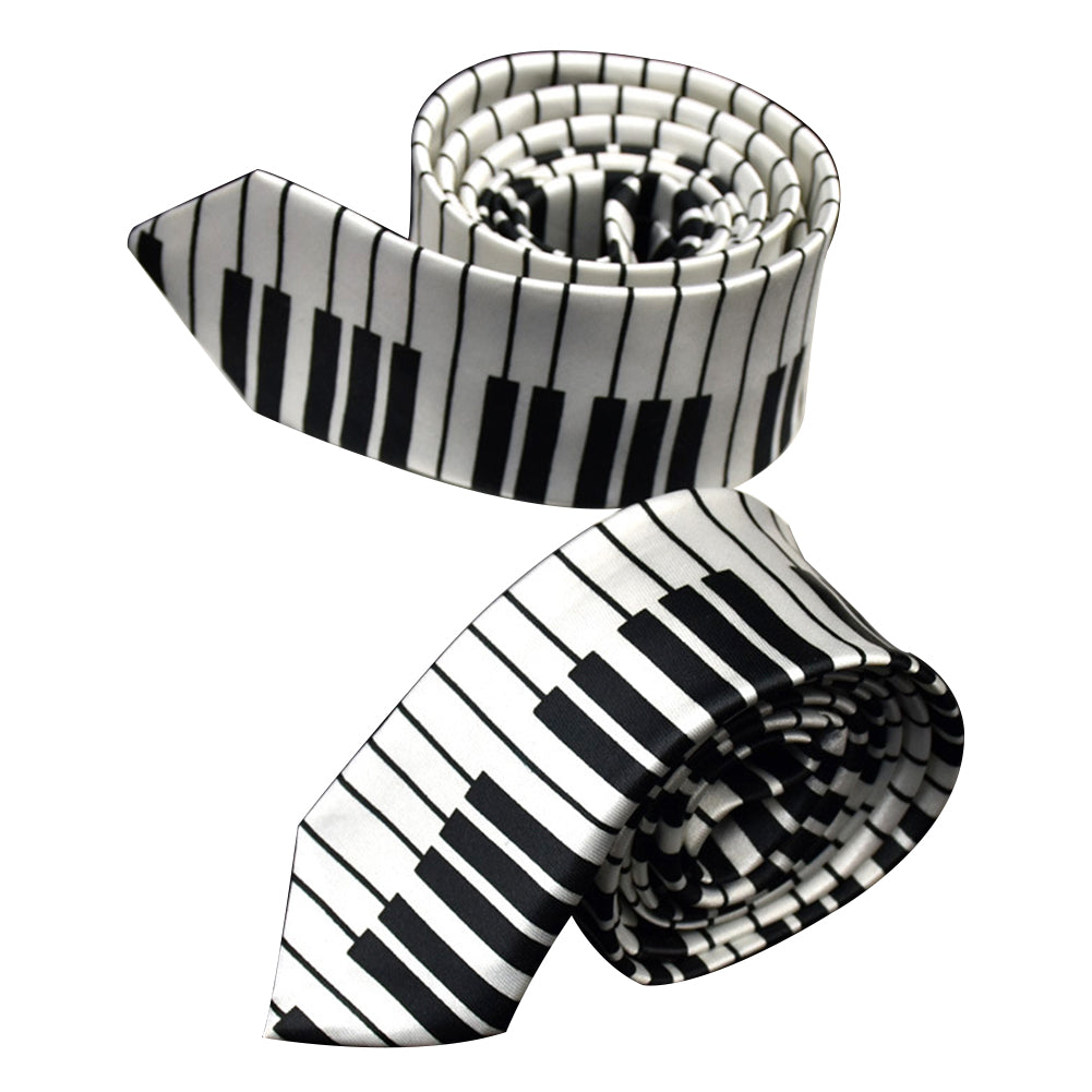 Men's Black and White Piano Keys Necktie Slim Narrow Wedding Party Tie Gift
