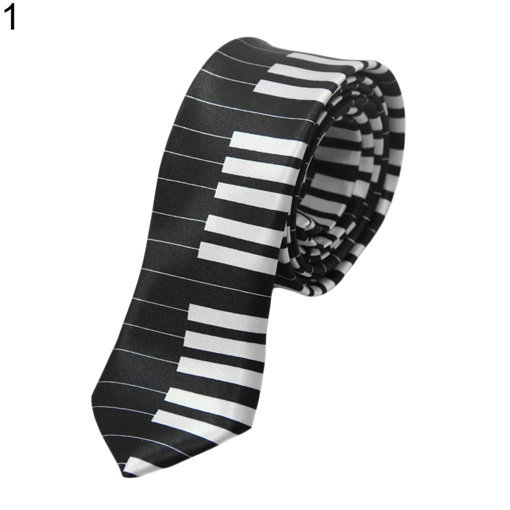 Men's Black and White Piano Keys Necktie Slim Narrow Wedding Party Tie Gift