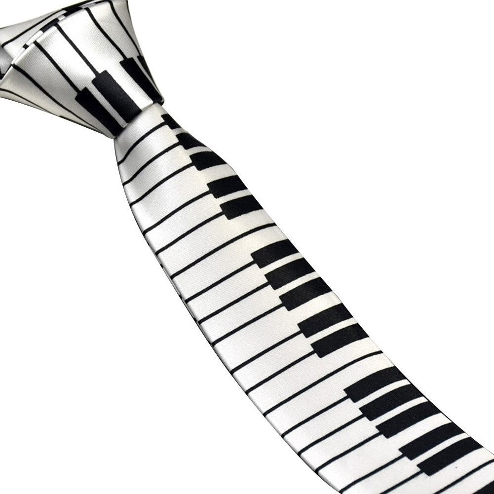 Men's Black and White Piano Keys Necktie Slim Narrow Wedding Party Tie Gift