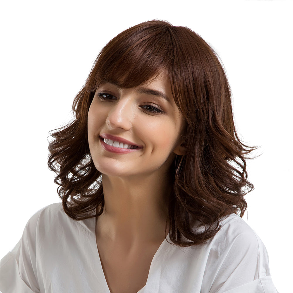 Charming Shoulder Length Curly Side Bangs Women False Hair Natural Wig Decor