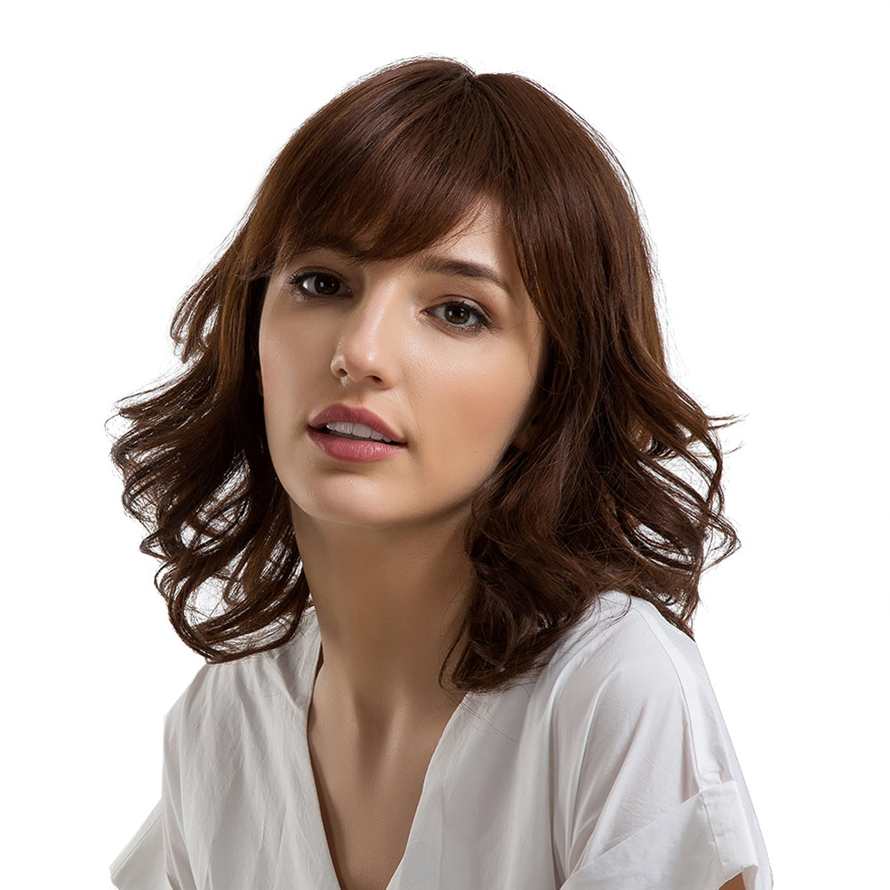 Charming Shoulder Length Curly Side Bangs Women False Hair Natural Wig Decor