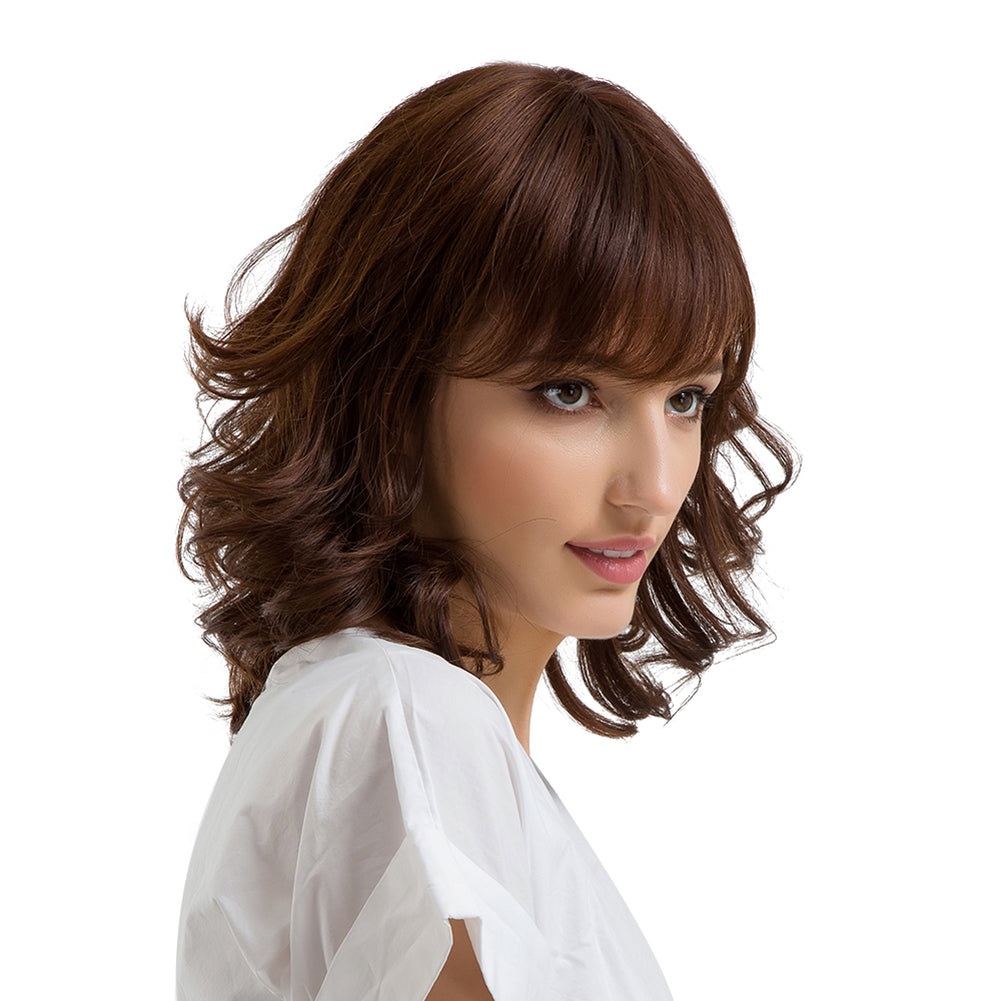 Charming Shoulder Length Curly Side Bangs Women False Hair Natural Wig Decor