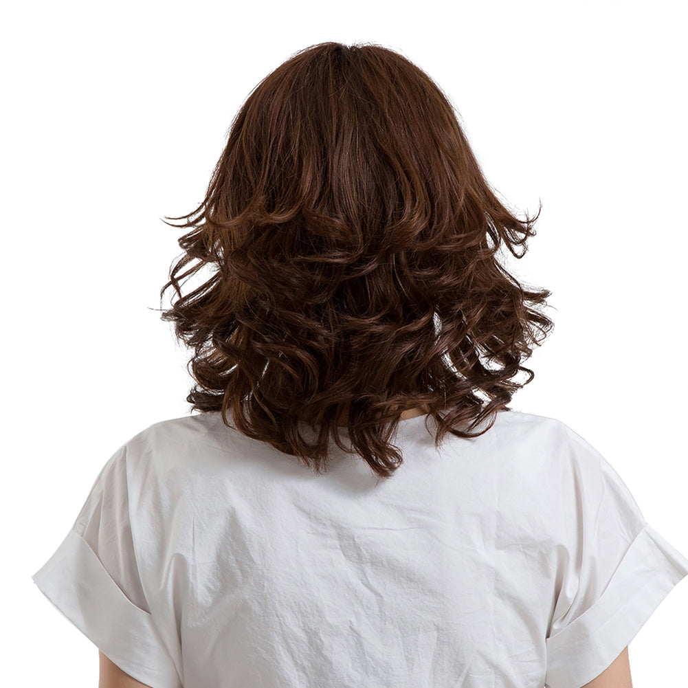 Charming Shoulder Length Curly Side Bangs Women False Hair Natural Wig Decor