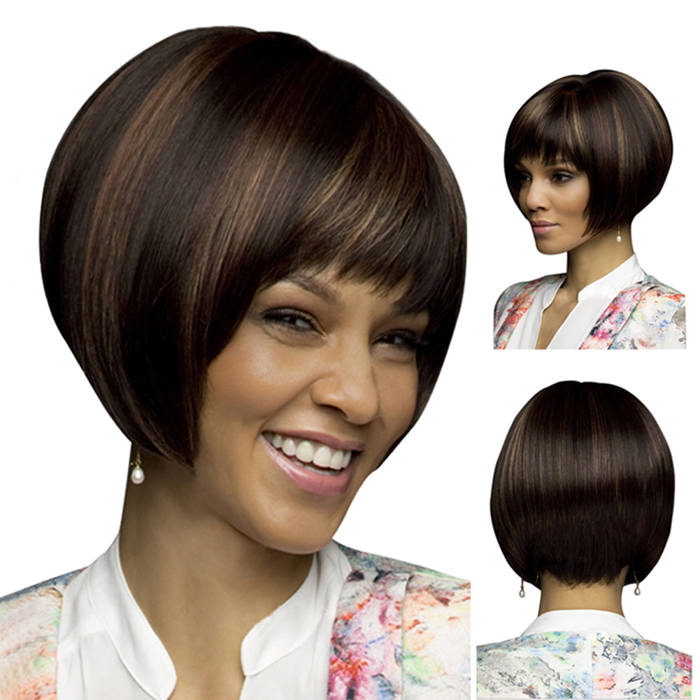 Cool Women Short Straight Bob Party Natural Looking Mixed Color Hair Cosplay Wig