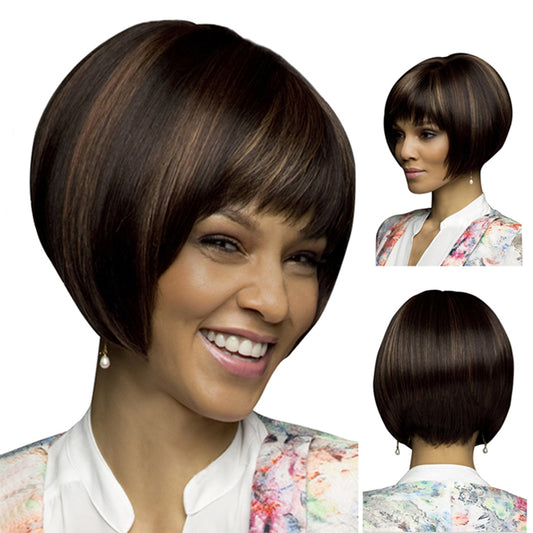 Cool Women Short Straight Bob Party Natural Looking Mixed Color Hair Cosplay Wig