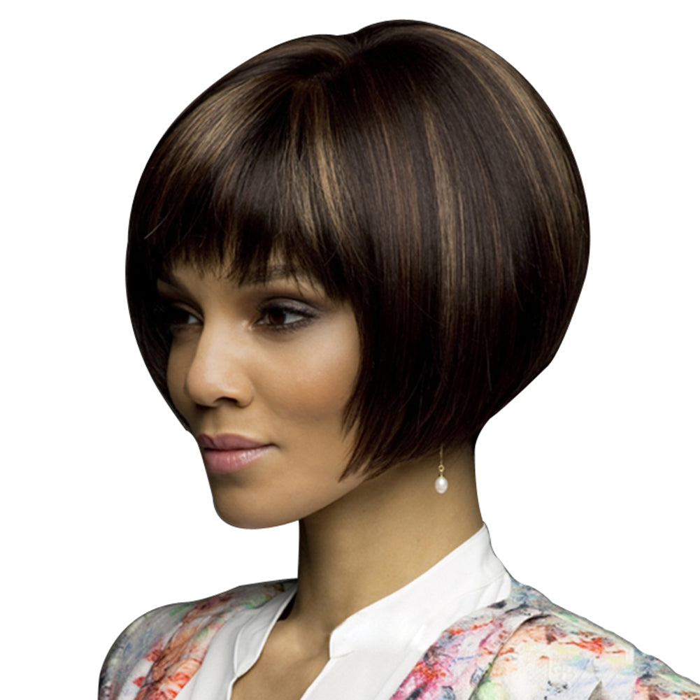 Cool Women Short Straight Bob Party Natural Looking Mixed Color Hair Cosplay Wig