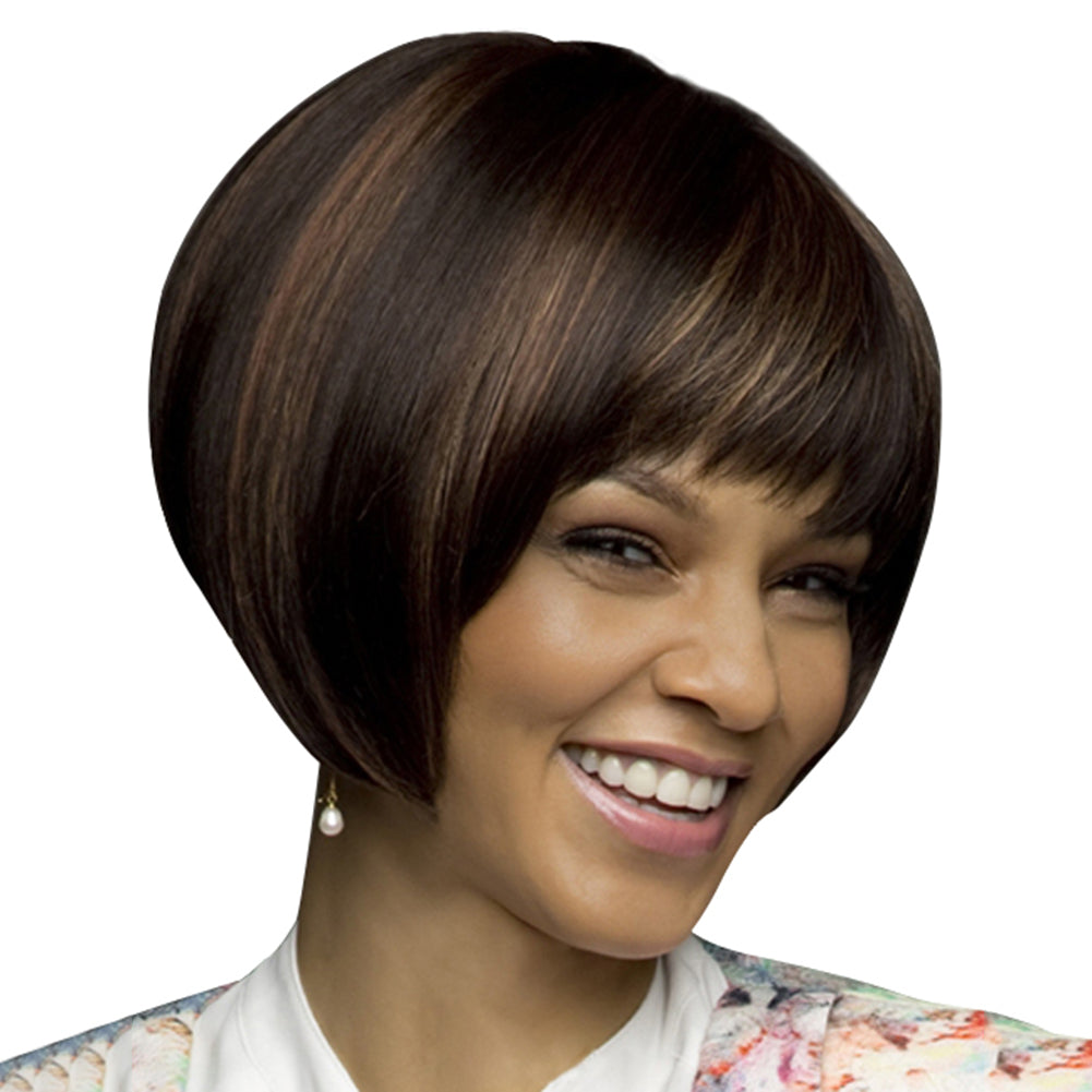 Cool Women Short Straight Bob Party Natural Looking Mixed Color Hair Cosplay Wig
