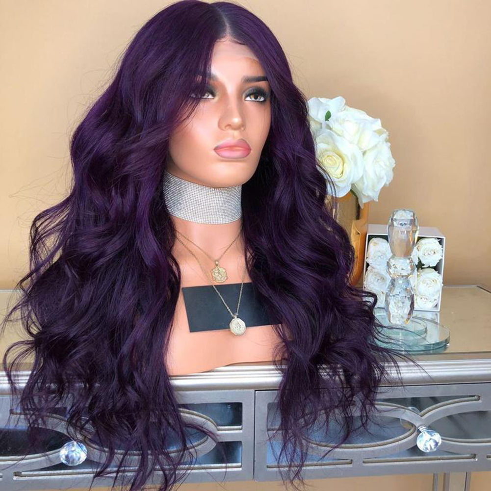 Dark Purple Central Parting Curly Long Wig Faux Hair Women Cosplay Hairpiece