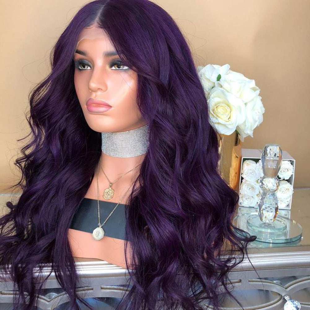 Dark Purple Central Parting Curly Long Wig Faux Hair Women Cosplay Hairpiece