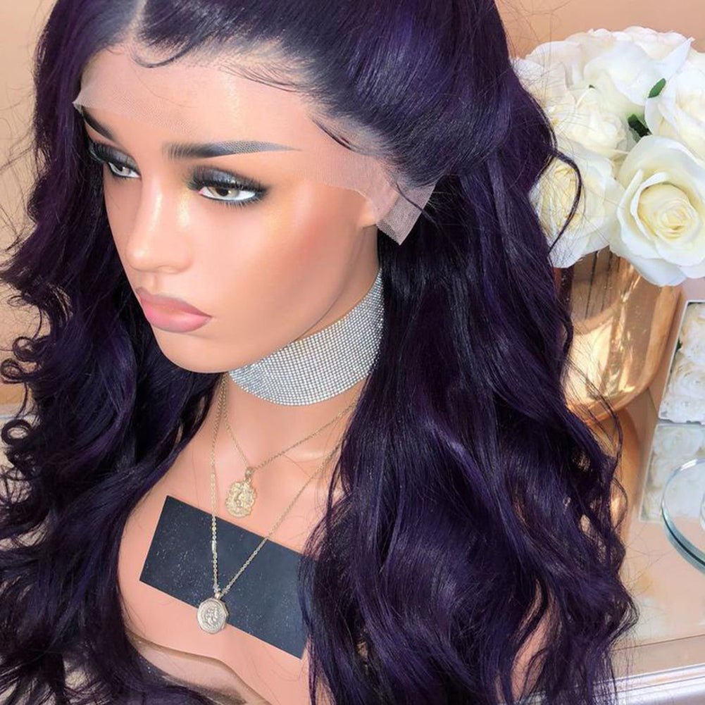 Dark Purple Central Parting Curly Long Wig Faux Hair Women Cosplay Hairpiece