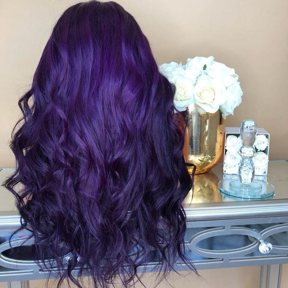 Dark Purple Central Parting Curly Long Wig Faux Hair Women Cosplay Hairpiece