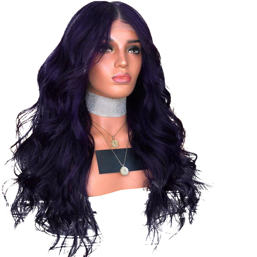 Dark Purple Central Parting Curly Long Wig Faux Hair Women Cosplay Hairpiece
