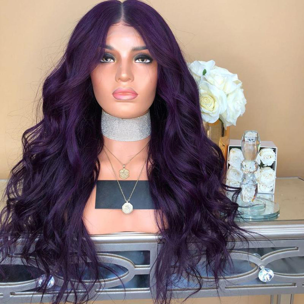Dark Purple Central Parting Curly Long Wig Faux Hair Women Cosplay Hairpiece