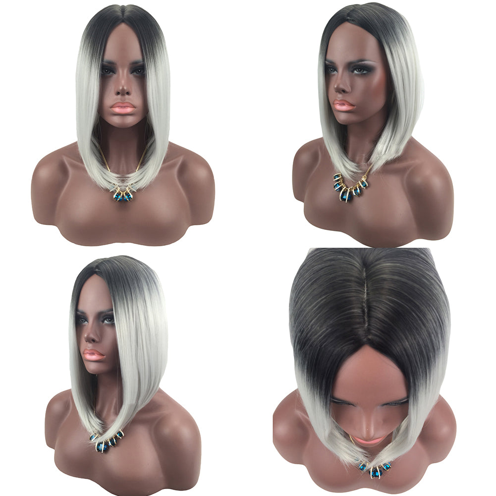 Gradient Color Lady Straight Shoulder-Length Bob Full Wig Cosplay Hair Extension